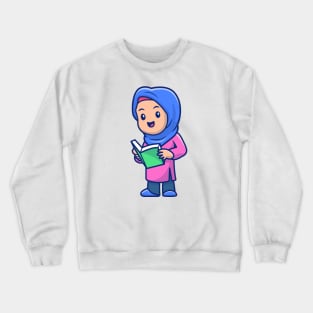 Cute girl moslem reading book Crewneck Sweatshirt